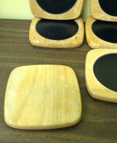 VTG SET OF 6 SQUARE WOODEN DRINK COASTERS 4-3/8