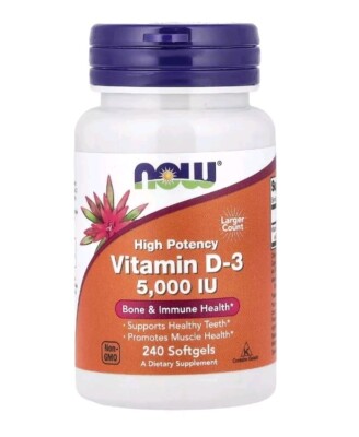 Now Foods Vitamin D-3 5 000 IU 240 Softgels GMP Quality Assured, Kosher Exp:2028
