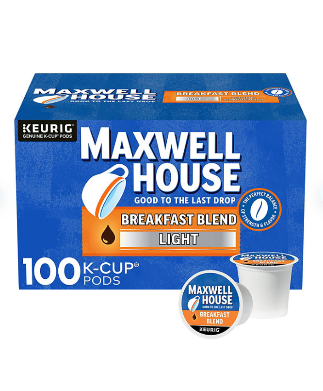 Maxwell House Breakfast Blend Light Roast K-Cup Coffee Pods , 100 count..