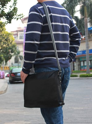 TIDING MEN'S NAPPA LEATHER BLACK SATCHEL SHOULDER MESSENGER BAG DOCUMENT 13" LAPTOP BAG