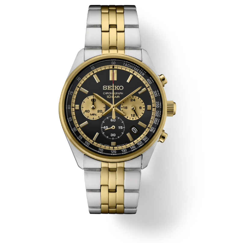 Pre-owned Seiko Essentials Ssb430 Black Dial With Gold Accents 10 Atm 41.5mm Men's Watch