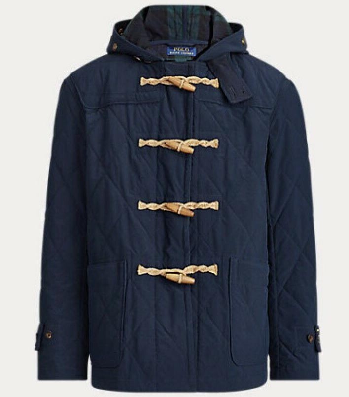 Pre-owned Polo Ralph Lauren Eton Field Quilted Toggle Hooded Coat Jacket Aviator Navy L Xl In Blue