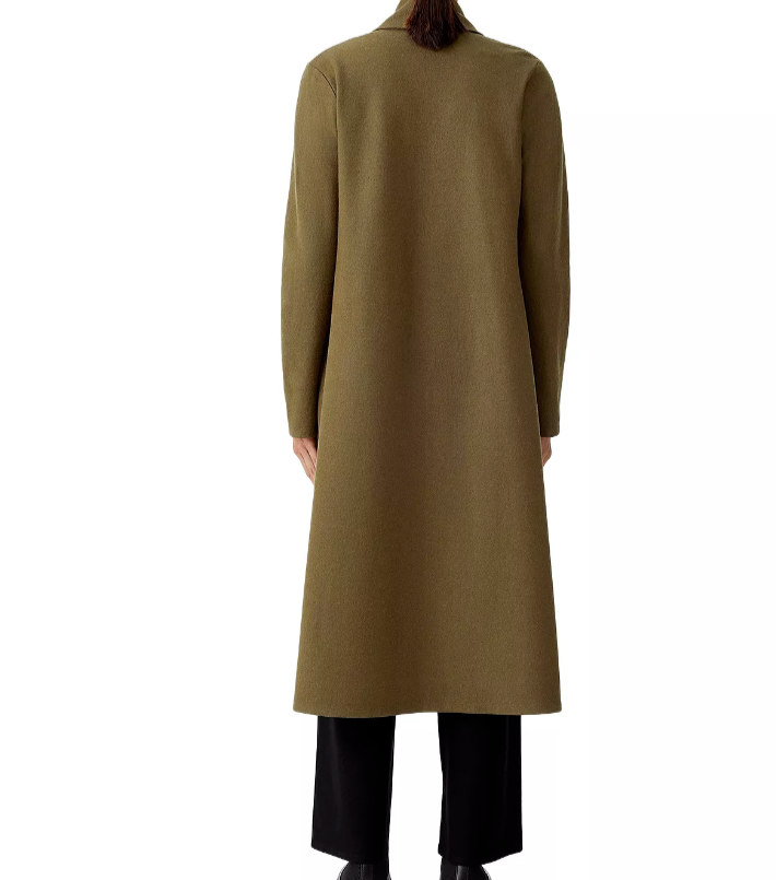 Pre-owned Eileen Fisher High Collar Litewigt Boiled Wool Jersey Jacket Serpentine Green S In Serpenine Green