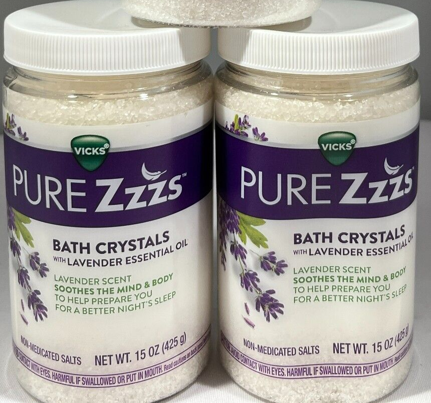 (2 PACK) Vicks Pure Zzzs Bath Crystals With Lavender Essential Oil, 15 oz.