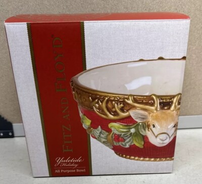 2016 FITZ & FLOYD  Yuletide Holiday All Purpose Bowl Hand Crafted Painted