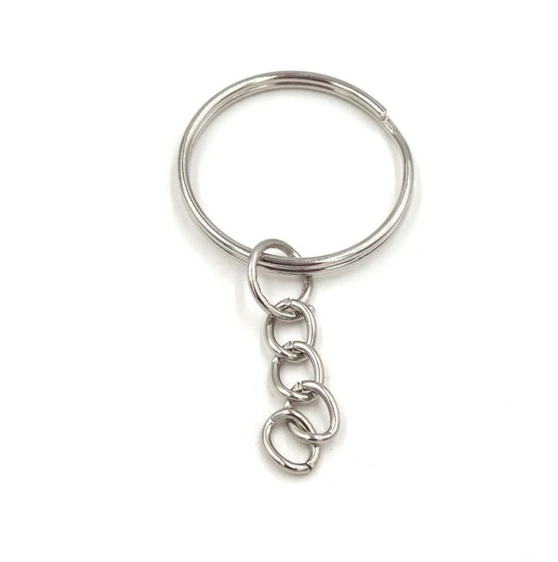 50Pcs Keyring Blanks Keychain Key Fob Split Rings 4 Link Chain Silver