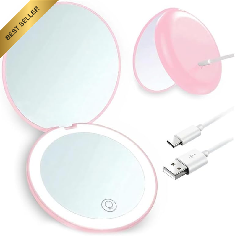 Portable Folding Groom Glass, Small Dimmable Groom Glass, Handheld Makeup Mirror
