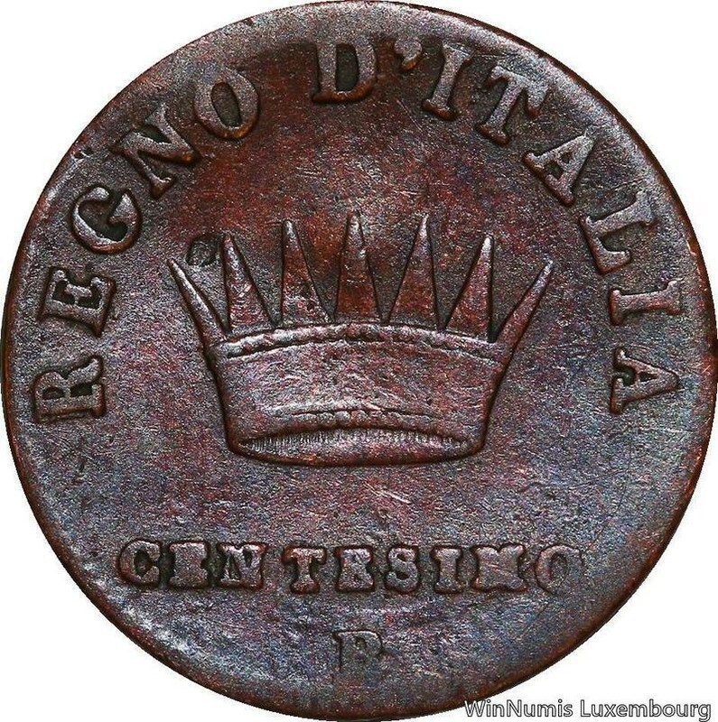 P9502 Italy Napoleonic Kingdom 1 Centesimo Napoleon I 1809 B Bologna