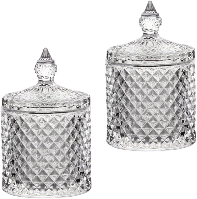 Cotton Ball and Swab Holder Organizer,Clear Glass Bathroom Vanity Countertop Can