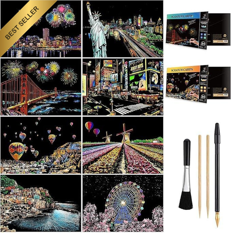 Scratch Art for Teens & Adults, Rainbow Engraving Painting Landscape Scratchboar