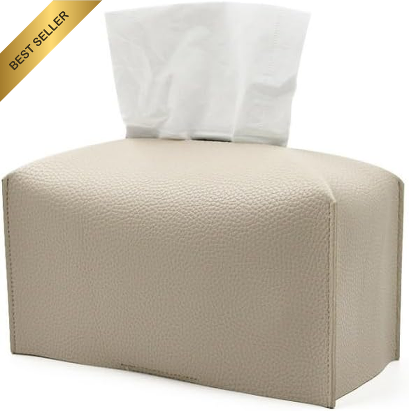 Tissue Box Cover - Rectangular PU Leather Tissue Box Holder Case with Contempora