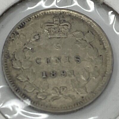 1891 CANADA SILVER 5 CENTS  VICTORIA