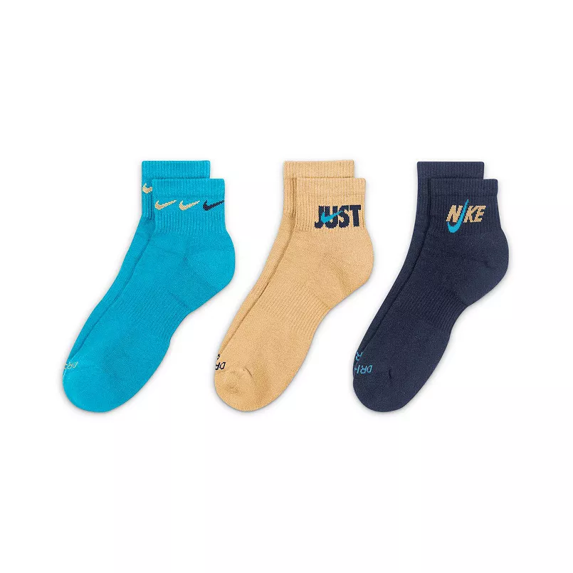 Men Nike Everyday Plus Ankle Socks 3 Pair Pack Navy Blue Tan Size Large 8-12