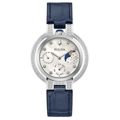 Pre-owned Bulova Women's Rubaiyat 35mm Quartz Moonphase Diamond Bezel Watch 96r237