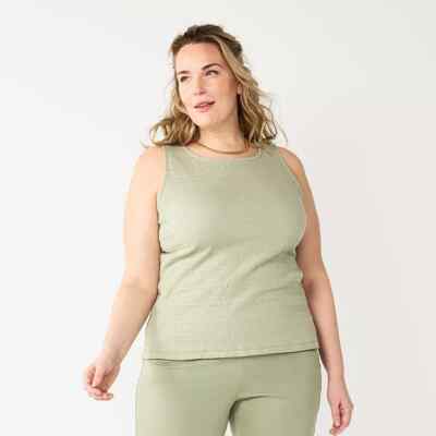 Boho Tank Top 1X Sage Green Smocked Shirt Croft & Barrow Business Casual New
