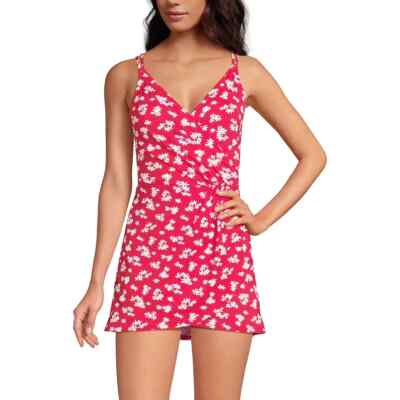 DRAPER JAMES for Lands End RSVP RED FLORAL HALTER SWIM DRESS SIZE XS