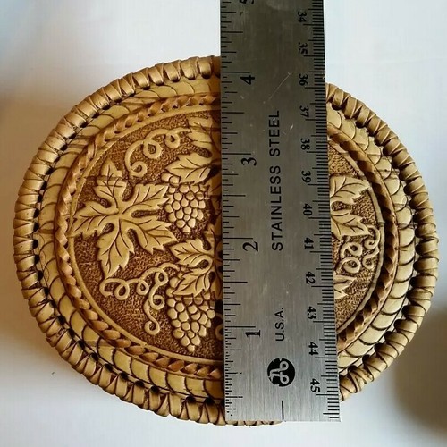Handcrafted Russian Birch Bark Grape Vine Leaf Decorated Jewelry Or Trinket Box