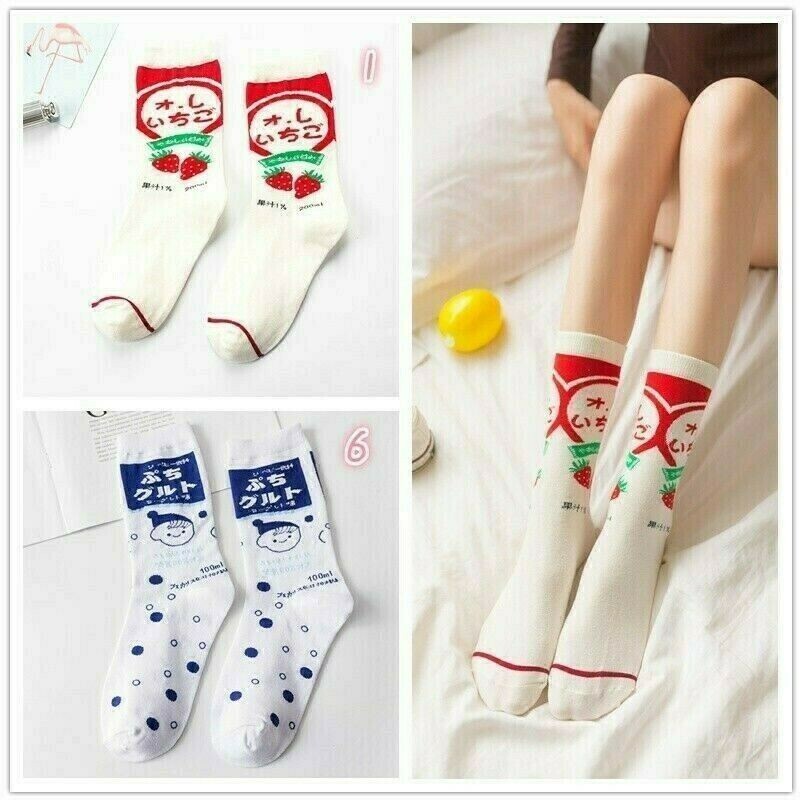 Donna Fragola Latte Calzini Giapponese Kawaii Harajuku Dolce Caviglia Carino 2