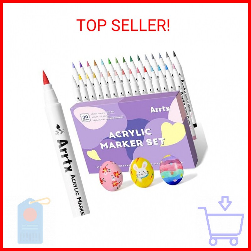 Arrtx 30 Colors Acrylic Paint Pens for Rock Painting, Extra Brush Tip, Water Bas