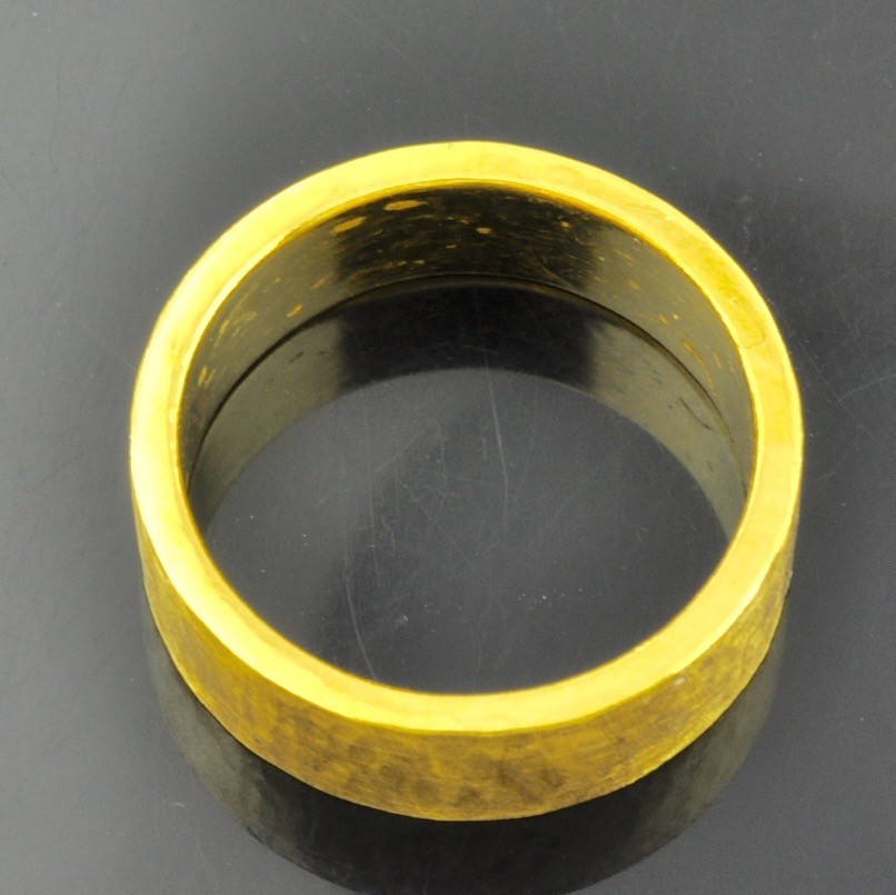 Pre-owned Luckyfinejewelry 24k Solid Yellow Gold Band Ring Hammer Hammered Design 7.50 Gram Handmade