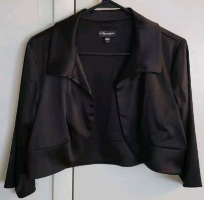 Stunning Signature By Sangria Black Satin Short Jacket Sz Lrg