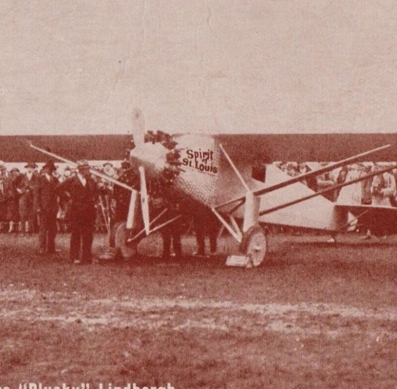Charles Lindbergh Plane Take Off Arcade Exhibit Card 1927 NY Paris Flight