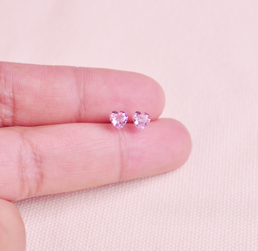 3/4/5/6mm Sterling silver stud post earrings Heart Pink CZ prong setting Gift H2