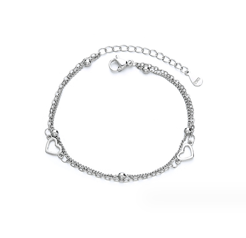 925 Silver Layers Heart Ball Beads Link Chain with Lobster