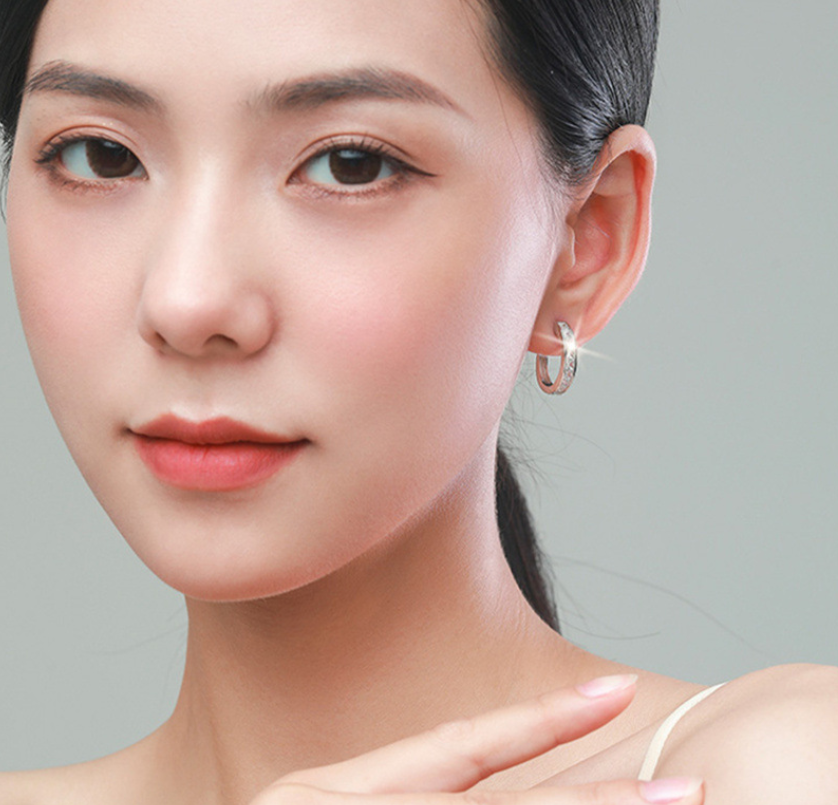 Women 925 Sterling Silver Plated Square CZ Round Huggie Hoop Earrings 16mm PE28