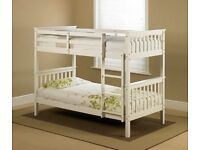 Single Wooden Bunk Bed Frame in White Color Quick Delivery