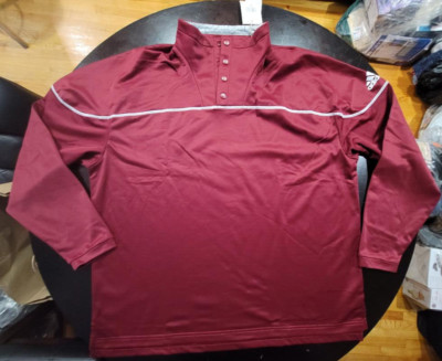 Adidas Men's Stadium 1/4 Snap L/Sleeve Burgundy/White Knit Aeroready Pullover XL
