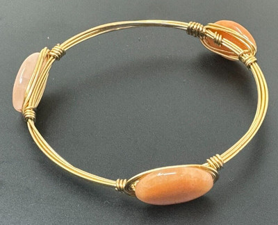 Bracelet Handmade Beige/Brown Acrylic Oval Gold Color Wire Fashion Jewelry