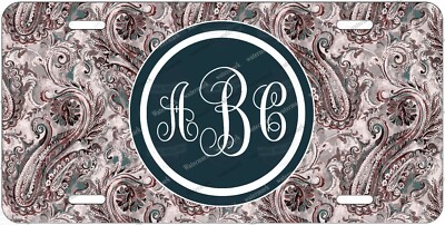 Paisley Monogram Pattern Design 10 Personalized License Plate For Auto ATV Bike
