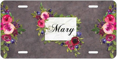 Elegant Monogram Rose Any Name Personalized License Plate Tag For Auto ATV Bike 