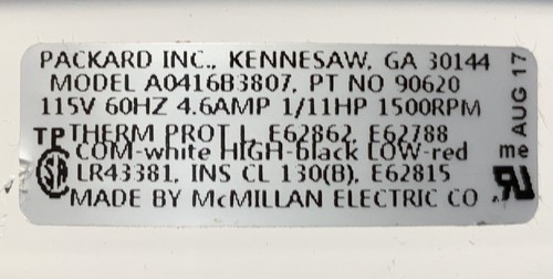 PACKARD RV BOAT VENT MOTOR 90620 4.4