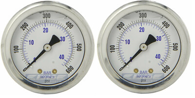 2 PACK LIQUID FILLED PRESSURE GAUGE 0-600 PSI, 2'' FACE, 1/4'' BACK MOUNT