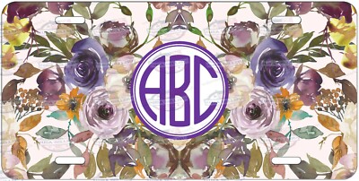 Any Text Monogram Floral Rose Personalized License Plate For Auto ATV Bike 