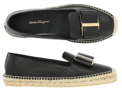 

НОВЫЕ ЧЕРНЫЕ КОЖАНЫЕ ЭСПАДРИЛИ С ЛОГОТИПОМ SALVATORE FERRAGAMO SANNIO 5,5 C, Черный