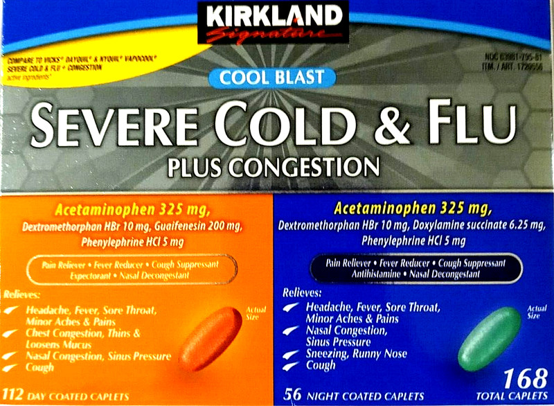 Kirkland Signature Severe Cold & Flu Plus Congestion 168 caplets