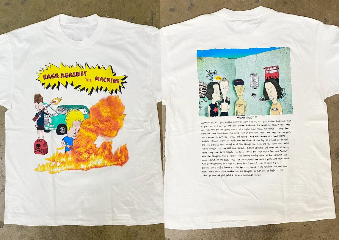 Rage Against The Machine ビーバス＆バットヘッド XL Rage Against The Machine Beavis & Butthead Shirt White