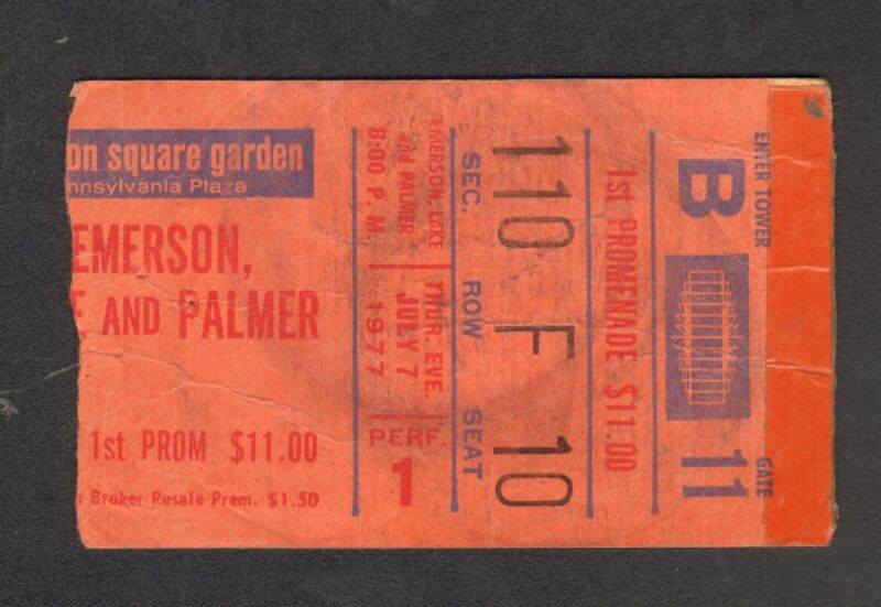EMERSON LAKE & PALMER ORIGINAL CONCERT TICKET STUB JULY 7 1977 MSG NYC MADISON S
