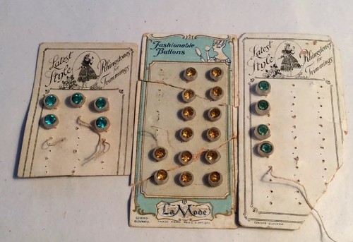 Antique RHINESTONE Diminutive Buttons On Card