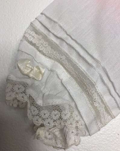 Infant Girl's Bishop Gown Long Dress White Lace Rose Embroidery Soft Pleats EUC
