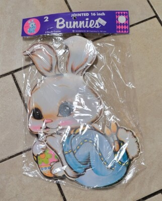NEW Vintage Beistle Die Cut Cardboard Jointed Bunnies Easter Decoration 1981 NOS