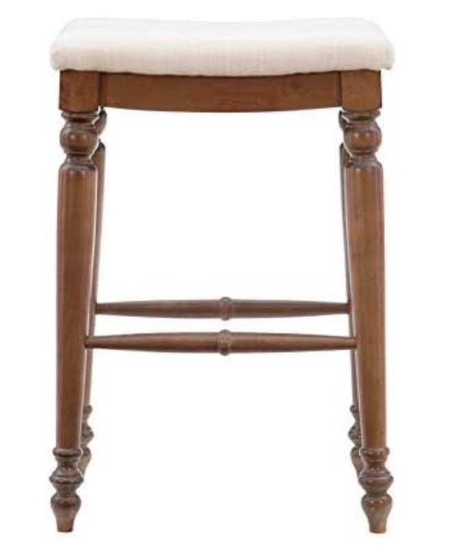 New Linon Marino Bar Height Backless Barstool Walnut Wood Cream Linen Cushion