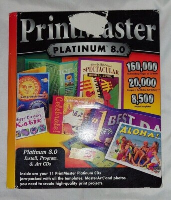 PrintMaster Platinum 8.0 Install program & Art CDs Broderbund Vintage, used