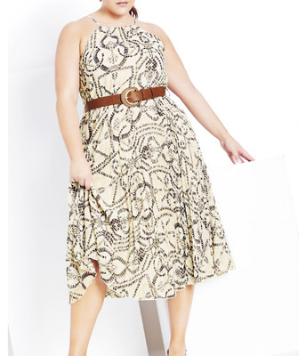 New City Chic Size M/18 Dress Halter Tile Pleated A-Line Midi Lined