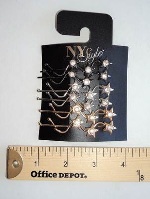 6 HAIR BOBBY PINS Black Sliver Gold Star Rhinestones USA 4th of July Patriotic