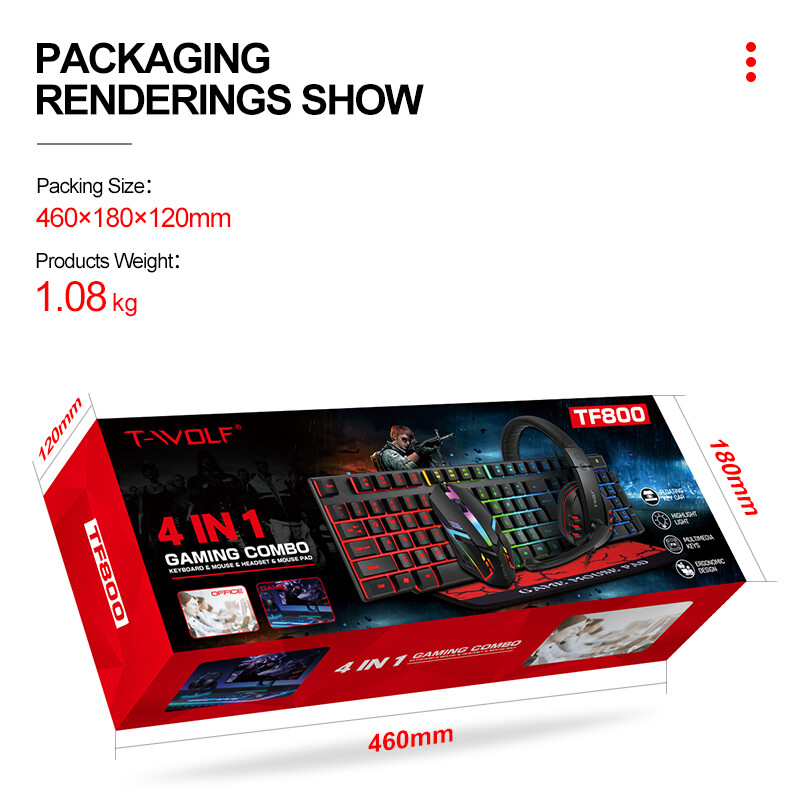 4 in 1 PC Gaming Keyboard Mouse & Headset Set RGB LED Gamer Bundle w/Mouse Pad
