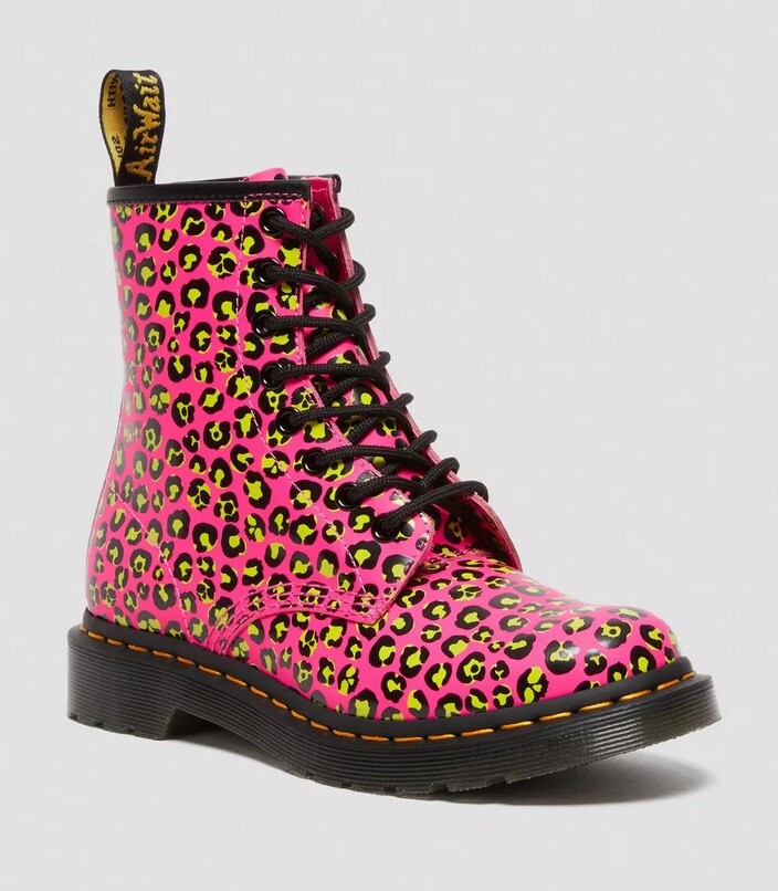 US買付★Dr. Martens 1460 Leopard Leather Lace Up Boots 1460 Women's Leopard Smooth Leather Lace Up Boots in